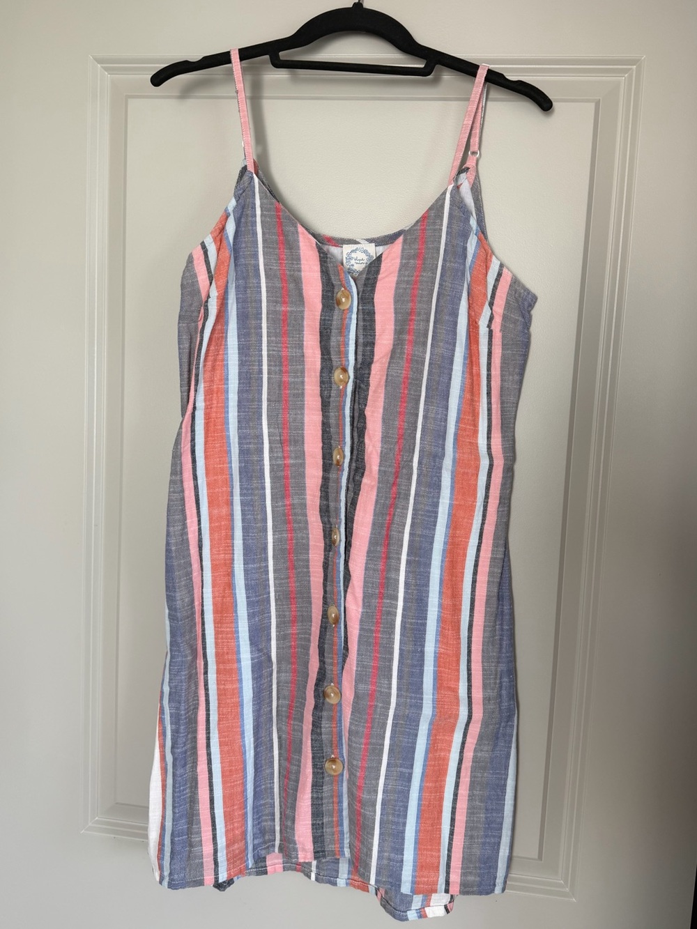 Striped Button-Front Sundress - Pink, Blue, Coral